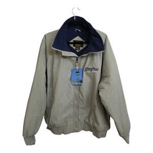 Vintage XL Embroidered Jacket Las Vegas Zip Pocket Beige Lightweight Windbreak